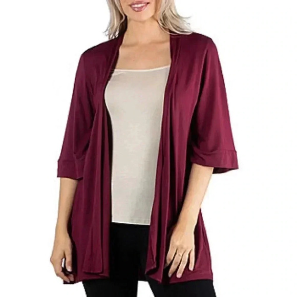 ☘️ NWT 24/7 Open Front 3/4 Sleeve Cardigan, Size 3X (16/18), Wine - Picture 1 of 6